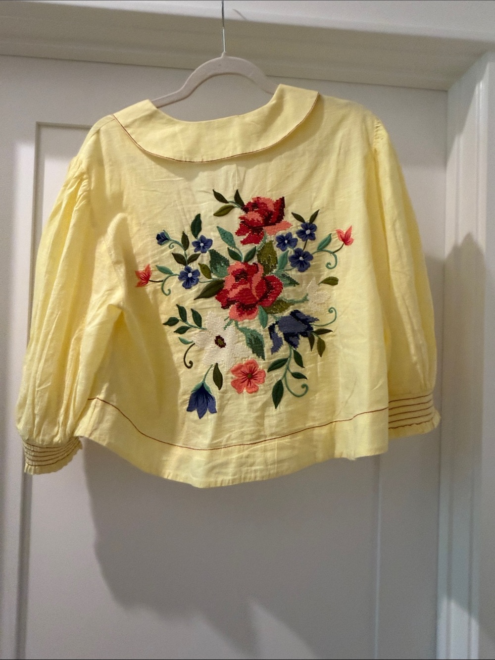 Free People Yellow Embroidered Floral Crop Blouse(bw) - Picture 7 of 8